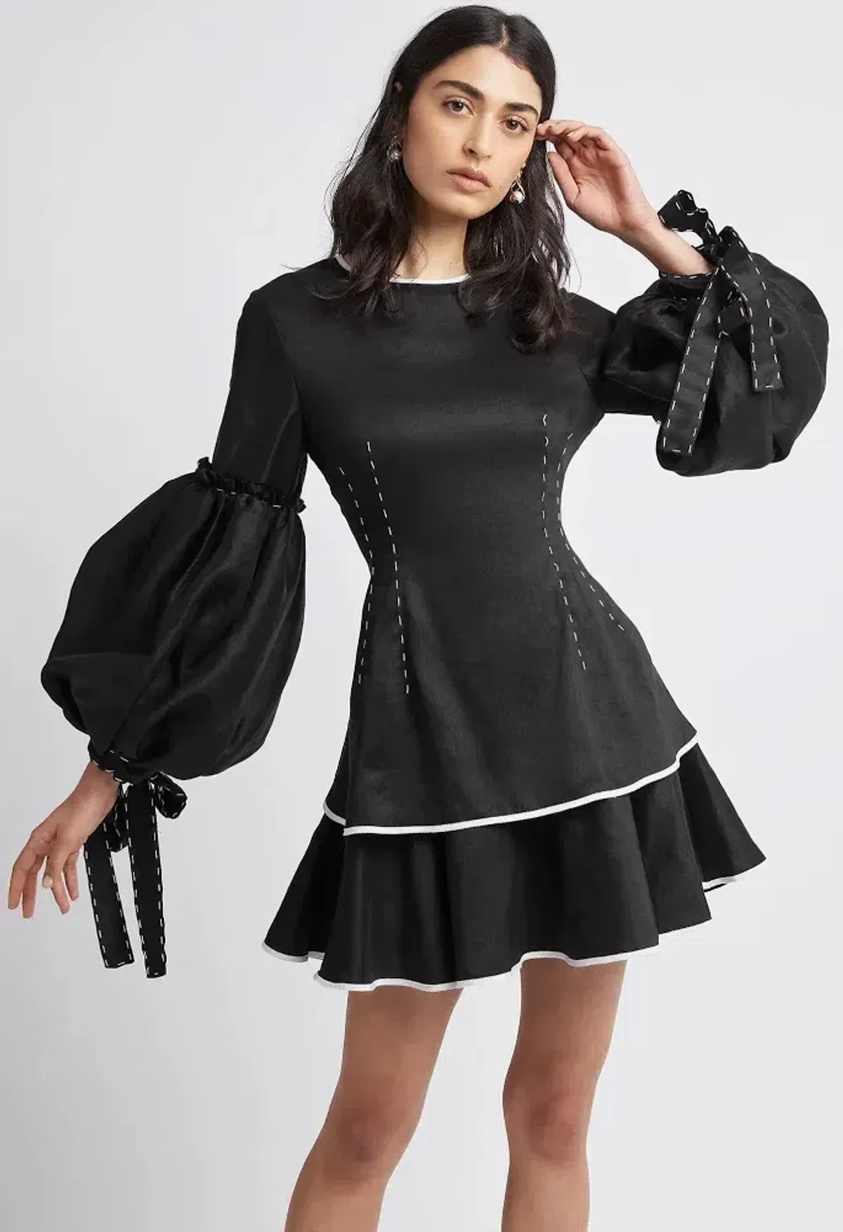 Aje Gracious Tiered Mini Dress Black size 8 for rent on The Volte - main image