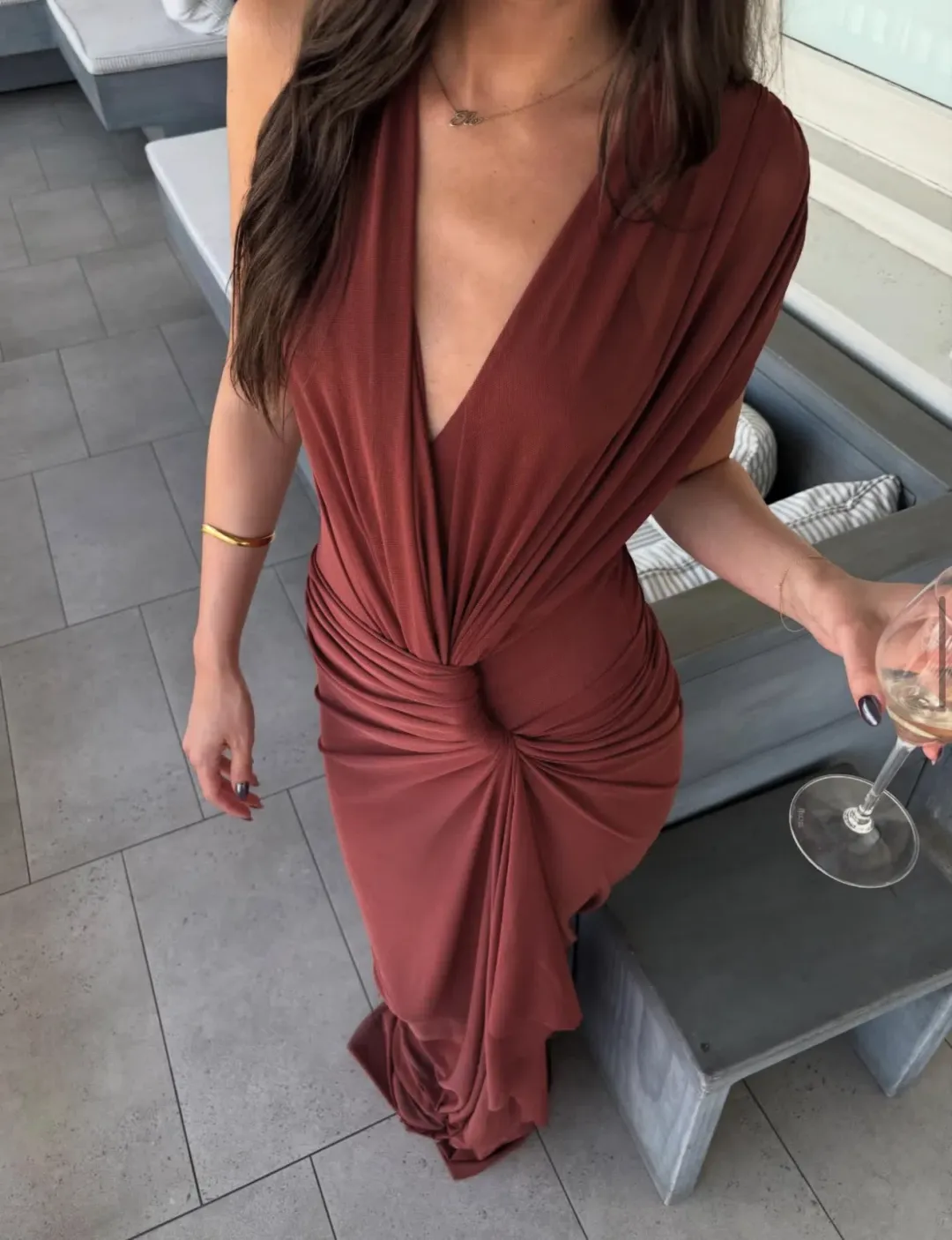 Bec and bridge leia drape gown rust burgundy size 8 for rent on The Volte - main image