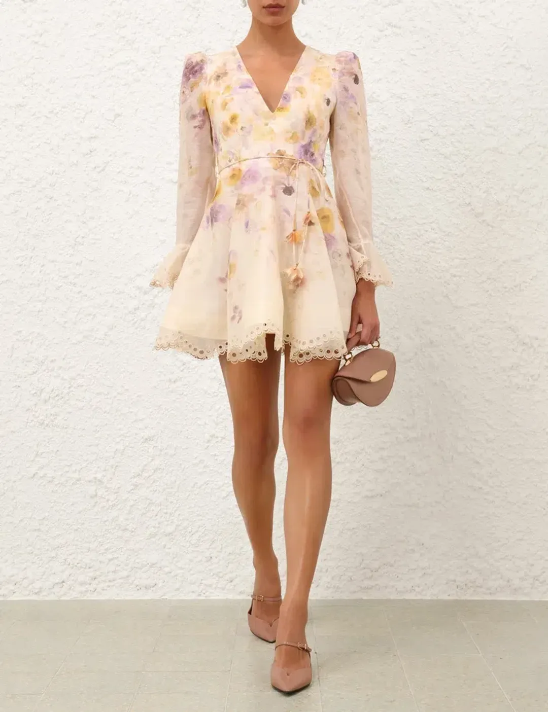 Zimmermann Memento Embroidered Mini Dress in Pansy Floral | Size 1 AU 10 for rent on The Volte - main image