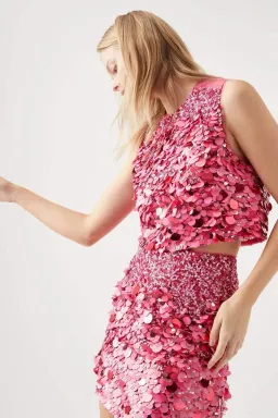 AJE CELESTE SEQUIN TOP & CHERIE SEQUIN SKIRT SET PINK SIZE 16 for rent on The Volte - image 1