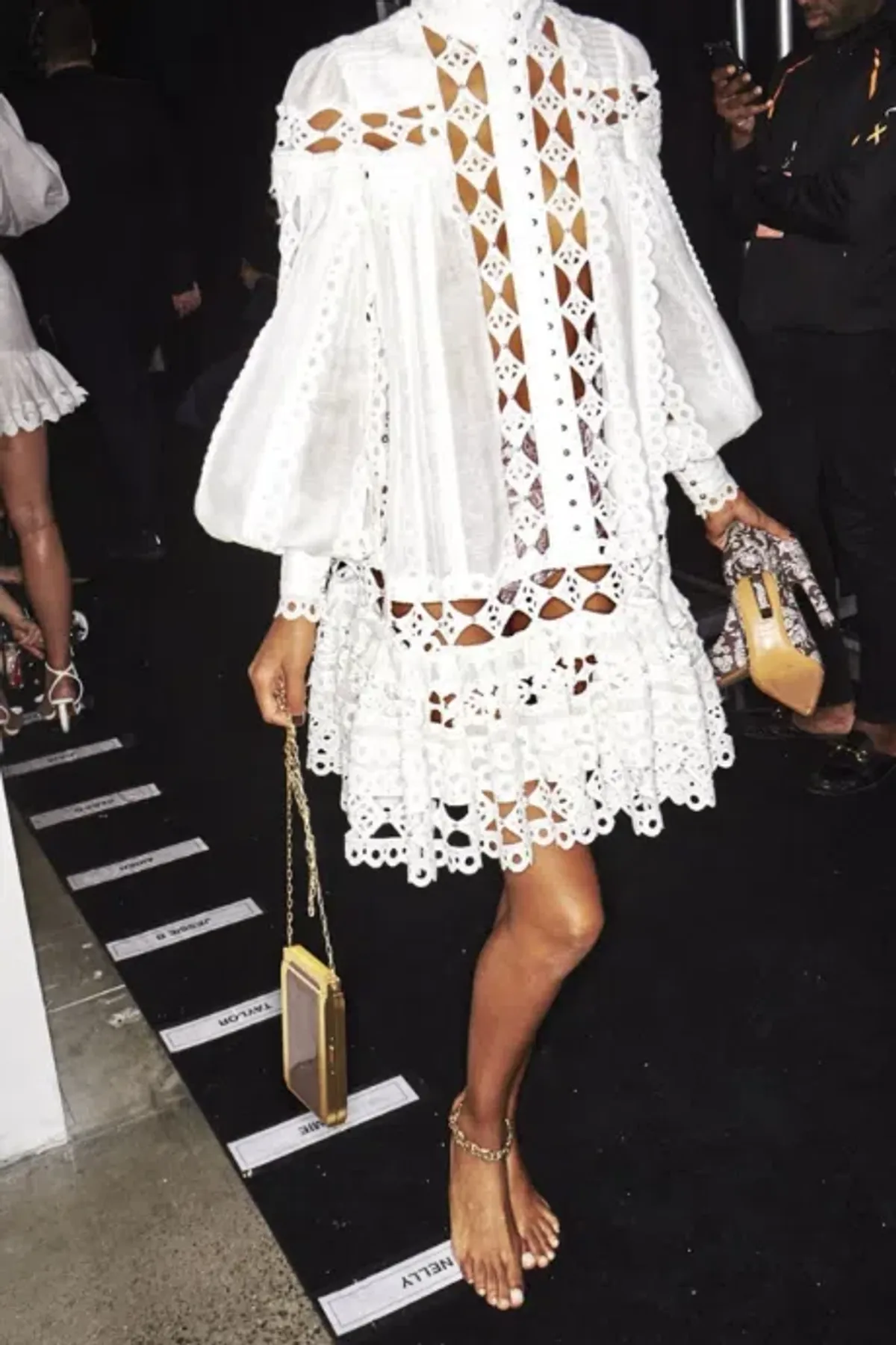 Zimmermann Moncur Studded Smock Lace Broderie Anglaise Mini Dress for rent on The Volte - main image