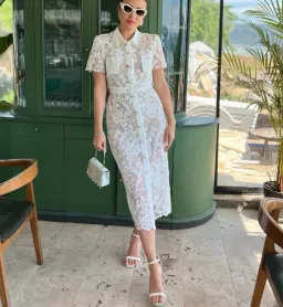 Self Portrait  White Lace Button Front Midi Dress for rent on The Volte - image 1