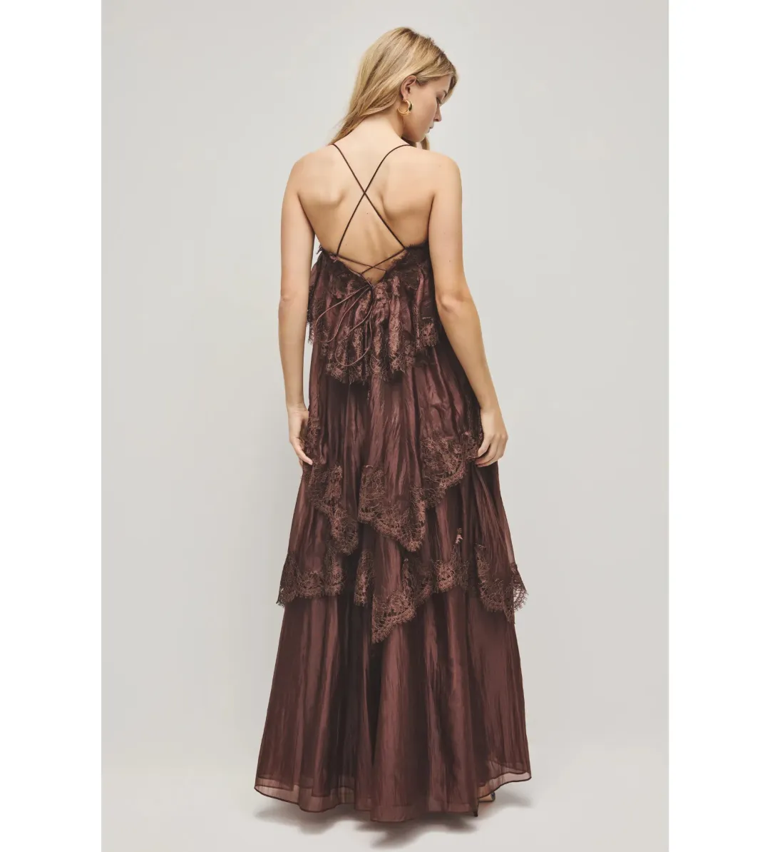 Aje Ophelia Lace Gown in Chocolate Size AU6 for rent on The Volte - main image