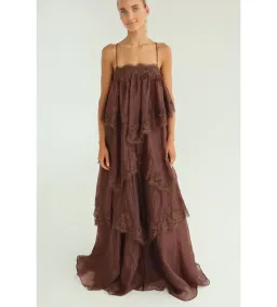 Aje Ophelia Lace Gown in Chocolate Size AU6 for rent on The Volte - image 3