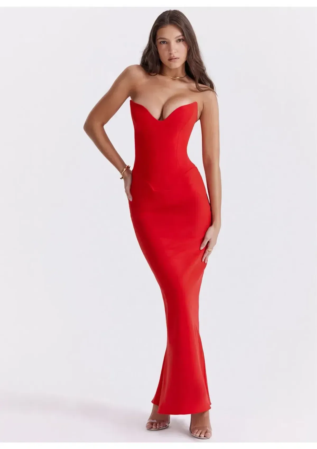 House of Cb Tamara strapless maxi dress cherry red size 10 for rent on The Volte - main image