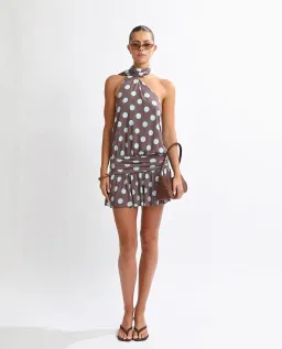 One Mile Mira Mini Dress Brown/Blue Polka for rent on The Volte - image 1