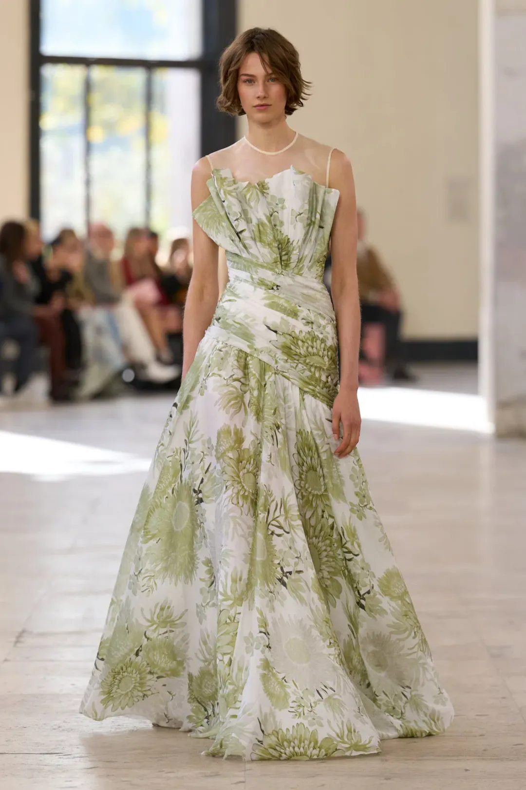 Aje Reflector Gown in Olive Native Floral Size AU10 for rent on The Volte - main image