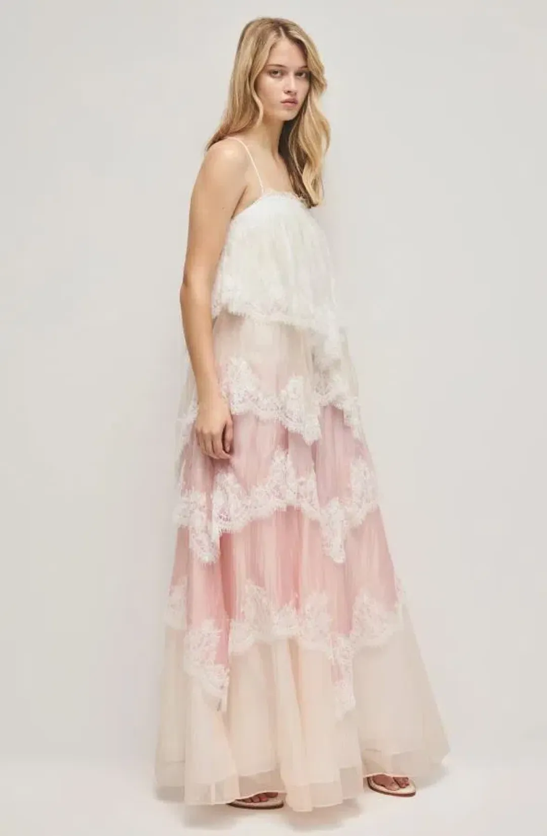 Aje Ophelia Lace Gown Pink 8 for rent on The Volte - main image