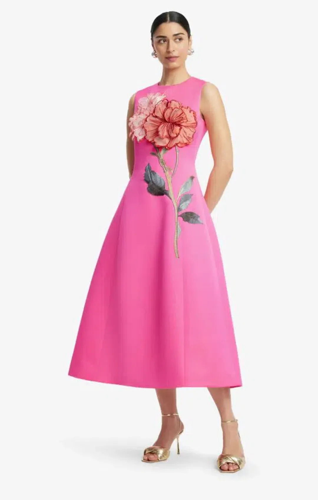 Leo Lin Cleo Applique Sleeveless Midi Fuchsia 14 for rent on The Volte - main image