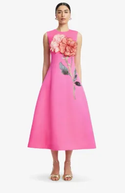 Leo Lin Cleo Applique Sleeveless Midi Fuchsia 16 for rent on The Volte - image 1
