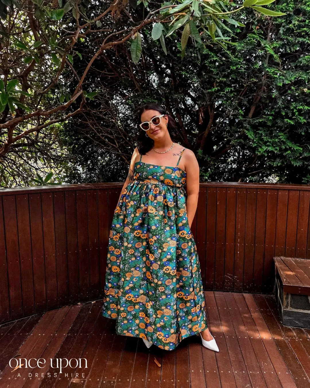 Alemais Carmine Printed Open Back Midi Dress Green Floral Multi Size 10 for rent on The Volte - main image