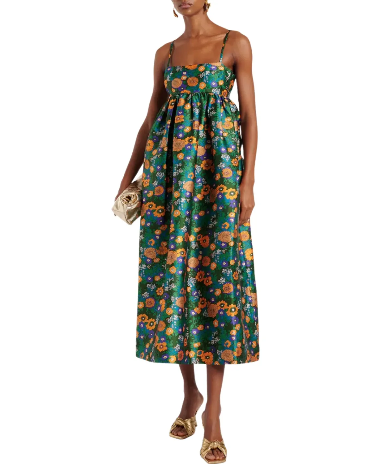 Alemais Carmine Printed Open Back Midi Dress Green Floral Multi Size 10 for rent on The Volte - main image