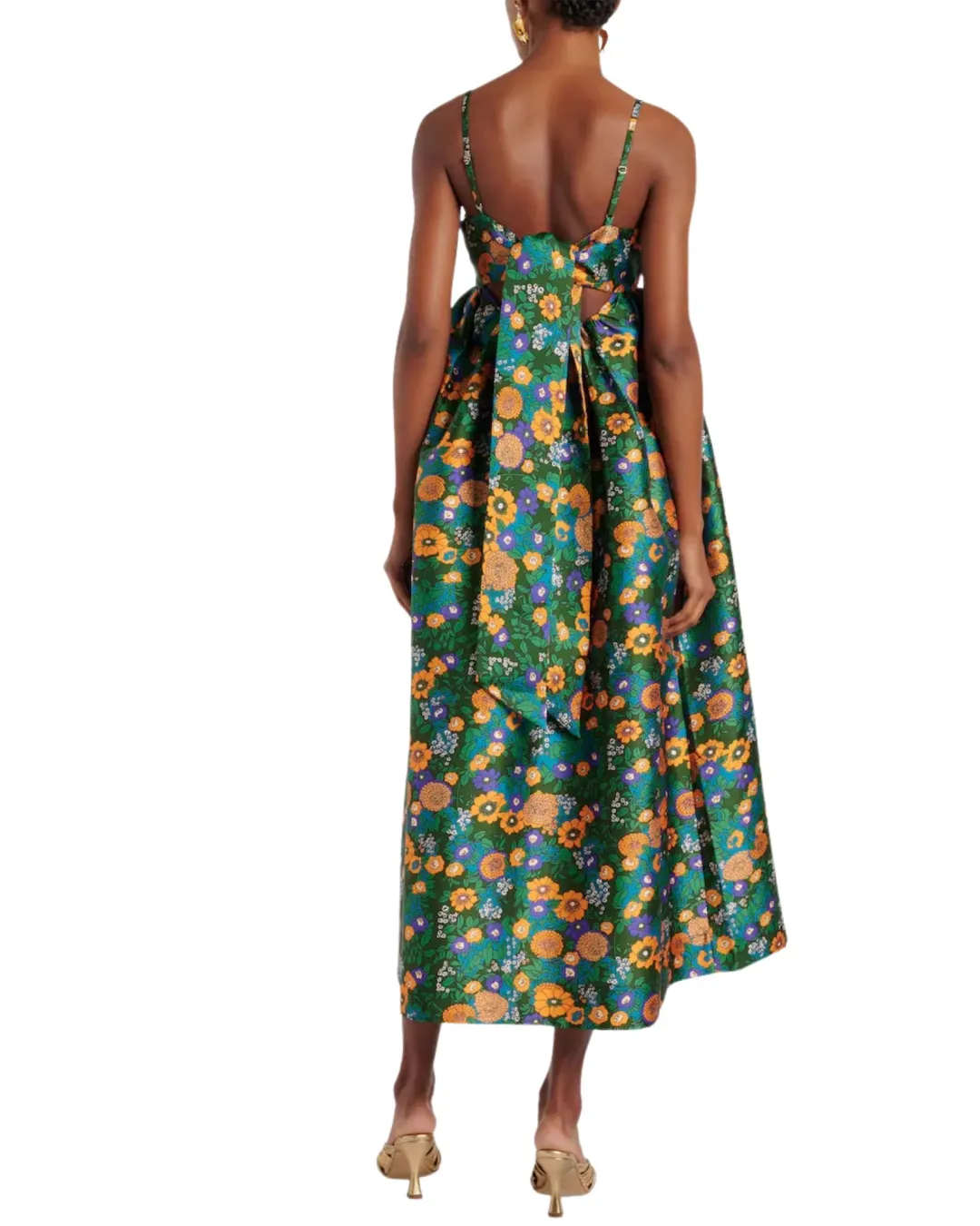 Alemais Carmine Printed Open Back Midi Dress Green Floral Multi Size 10 for rent on The Volte - main image