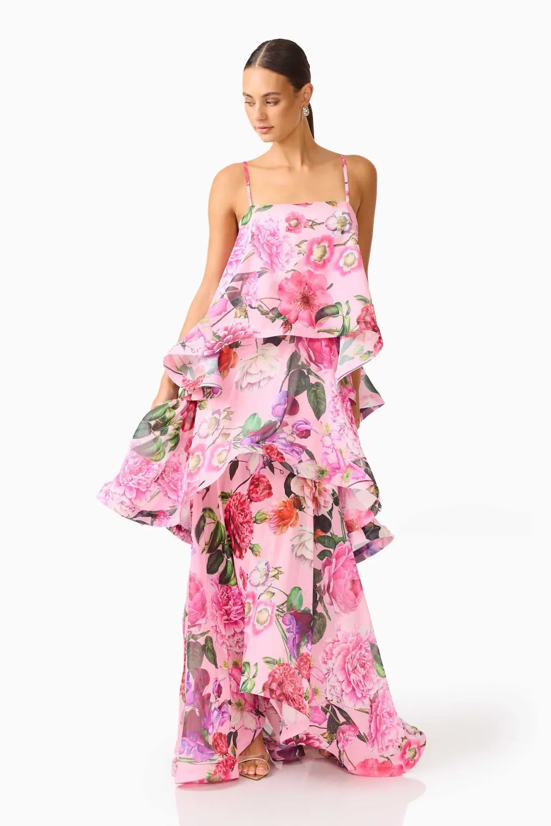 Elliatt Armani Tiered Maxi Dress in Pink Floral Size M / AU 10 for rent on The Volte - main image