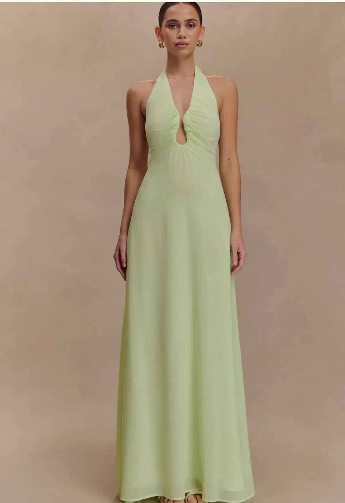 MESHKI Chiffon Halter Maxi Dress - Pastel Green for rent on The Volte - main image