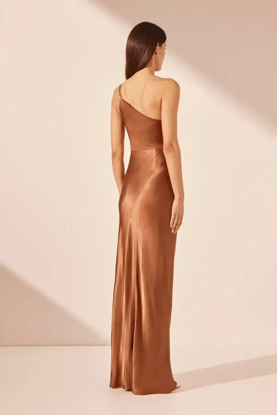Shona Joy La Lune Asymmetrical Gathered Maxi Dress Almond | Size 10 for rent on The Volte - main image