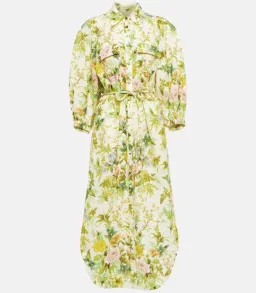 Alemais Eden Midi Shirt Dress Belted Green Floral Print Linen Size AU 12 for rent on The Volte - image 4
