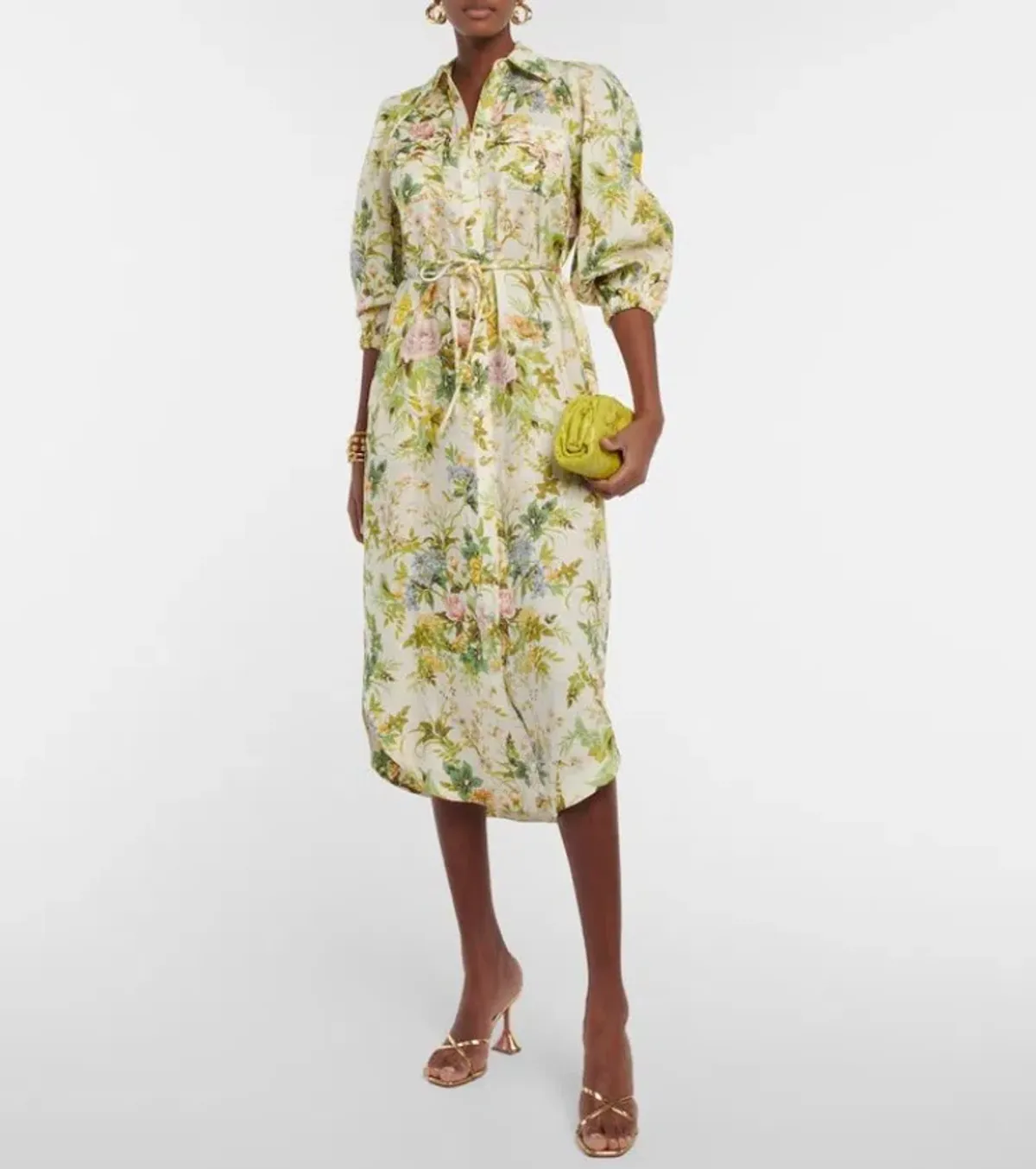 Alemais Eden Midi Shirt Dress Belted Green Floral Print Linen Size AU 12 for rent on The Volte - main image