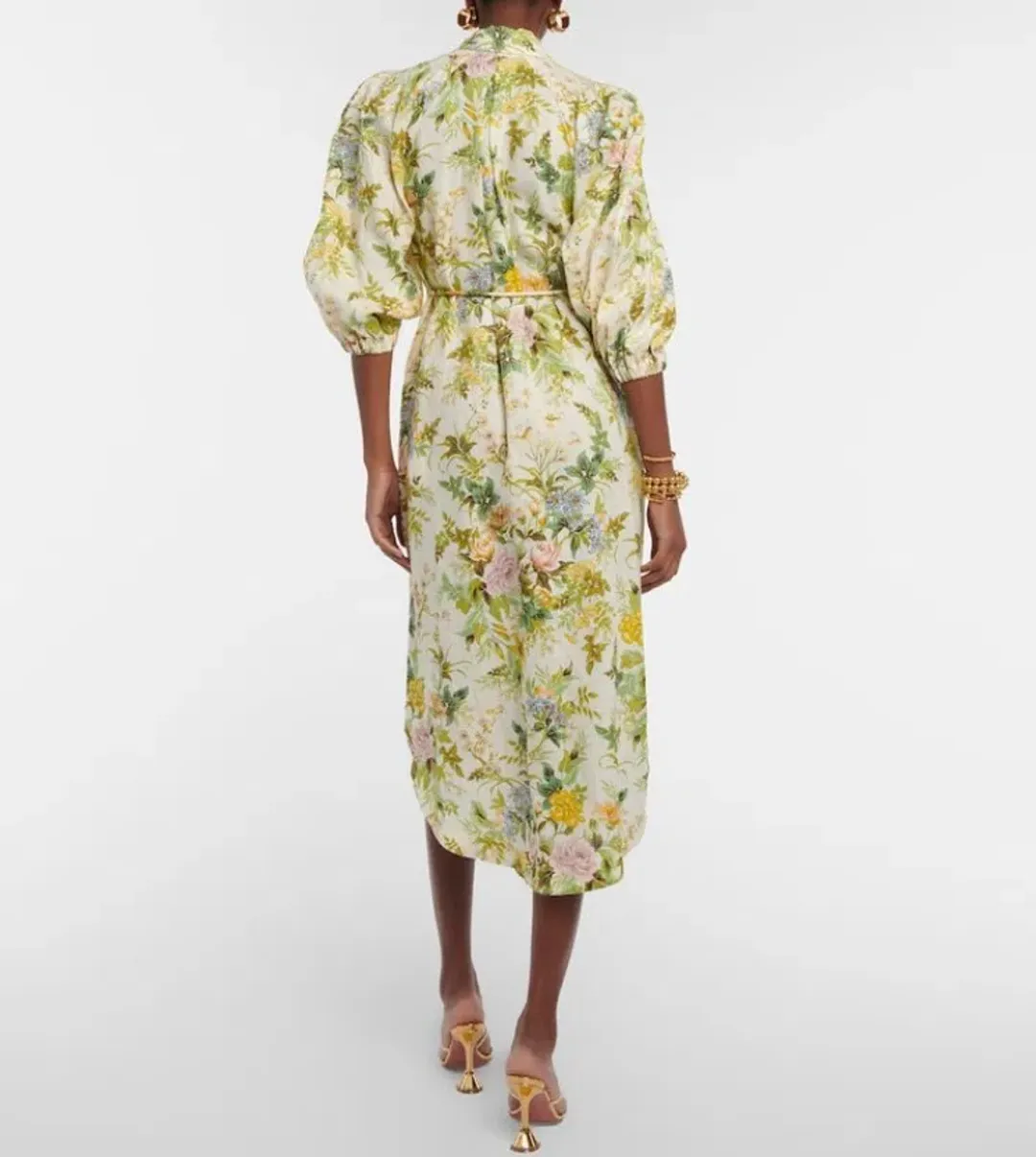 Alemais Eden Midi Shirt Dress Belted Green Floral Print Linen Size AU 12 for rent on The Volte - main image