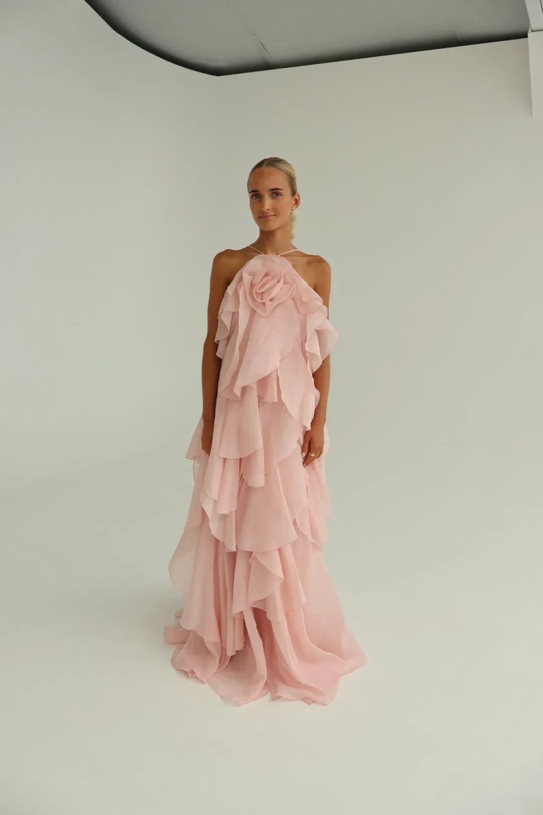 Aje Pandorea Layered Maxi Dress Pastel Pink Size 10 for rent on The Volte - main image