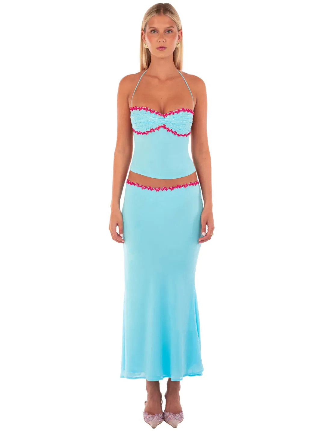 I am Delilah Jemima Halter Top and Midi Skirt Set in Sapphire Size 10 for rent on The Volte - main image