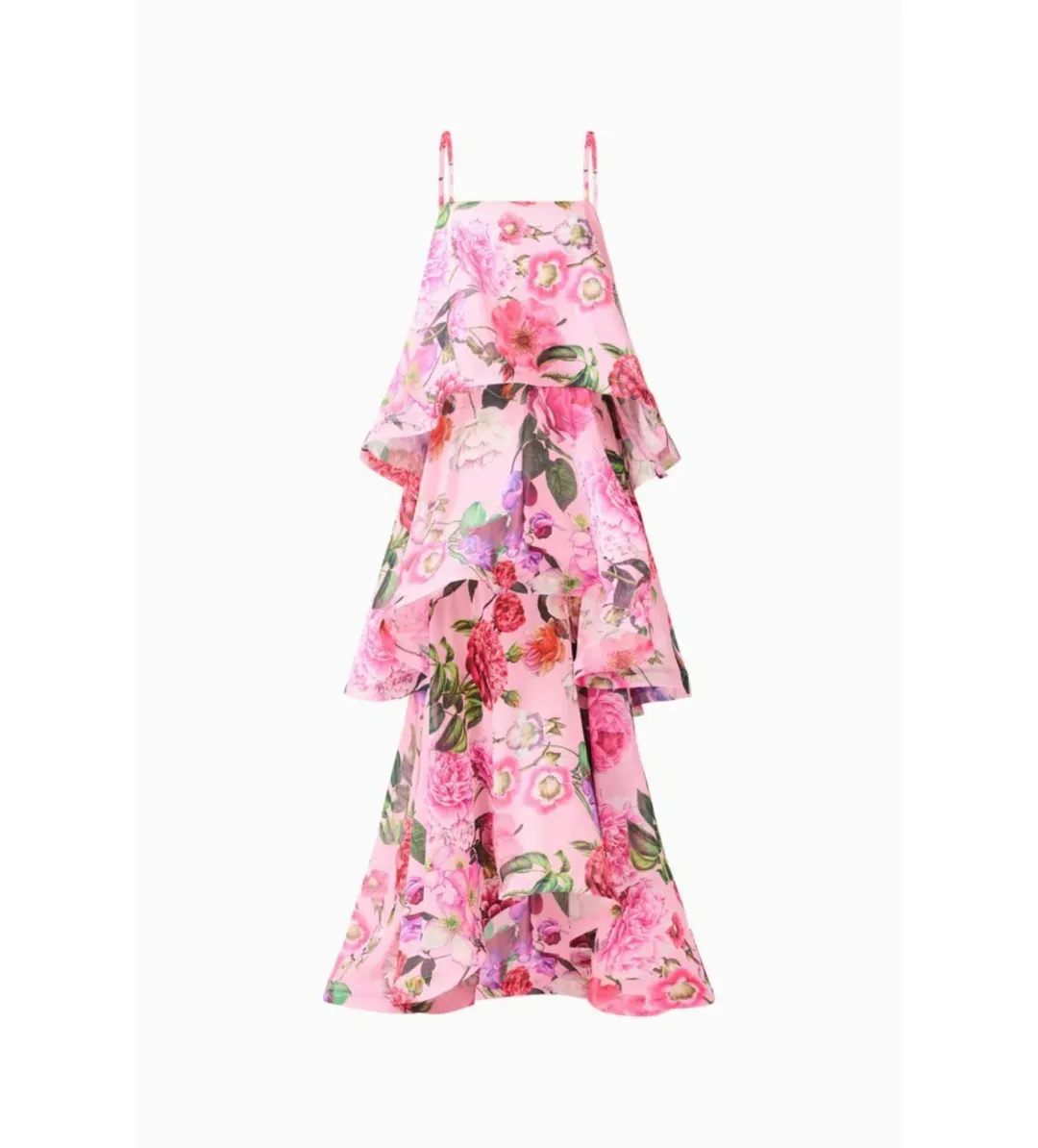 Elliatt Armani Tiered Maxi Dress Pink Floral Size L AU 12 for rent on The Volte - main image