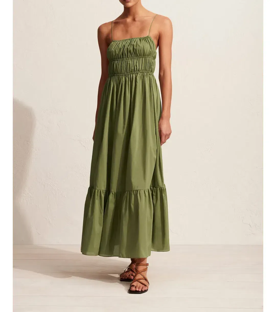 MATTEAU SHIRRED CAMI DRESS GREEN SIZE 8 for rent on The Volte - main image