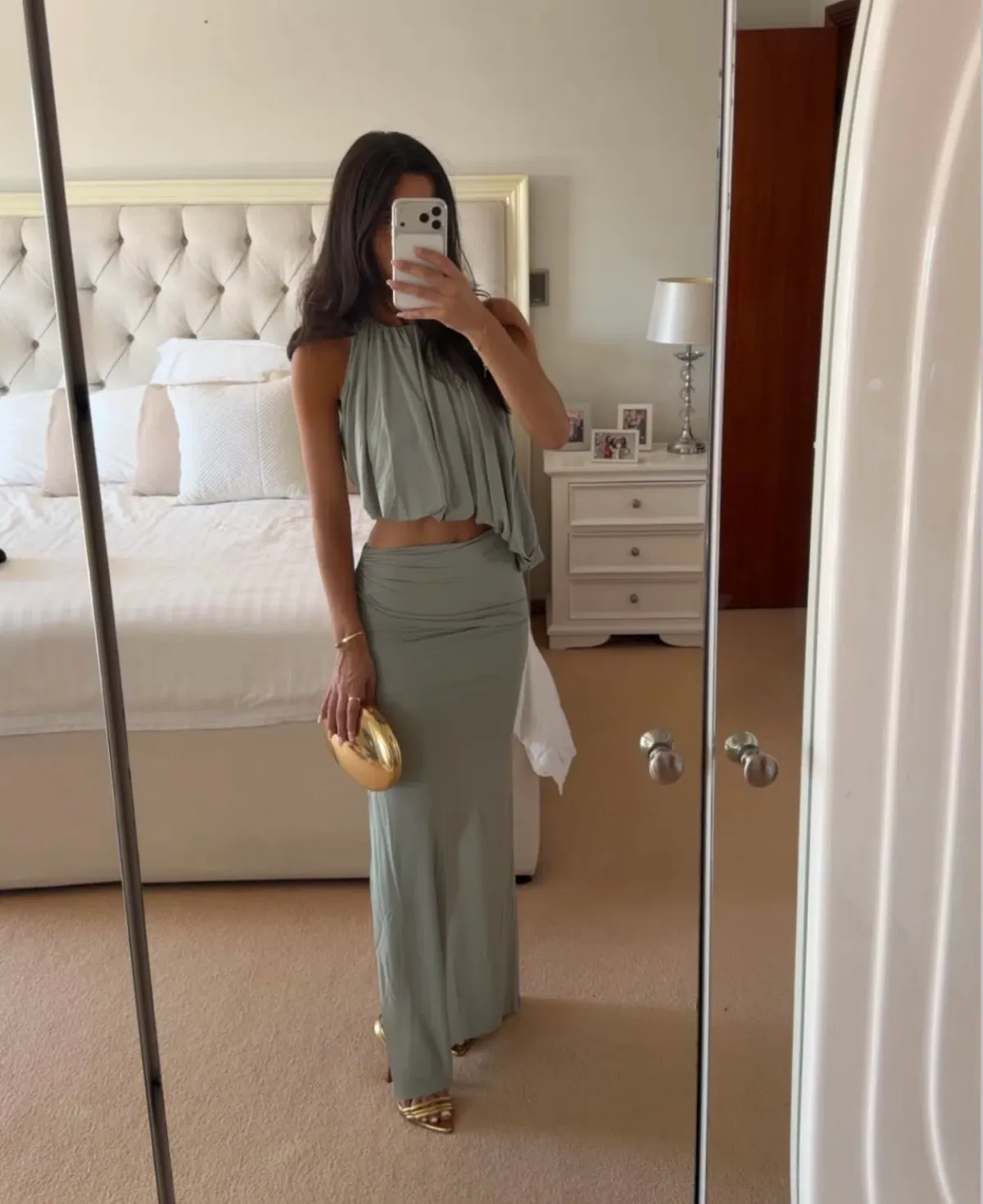 CADENCE RACER MAXI DRESS | PISTACHIO - SIZE 8 for rent on The Volte - main image