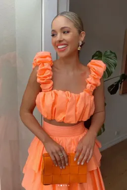Aje Medina Mandarin Orange Set Top and Tiered Skirt Size 4-6 for rent on The Volte - image 3