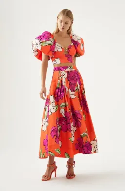 AJE MARCEL PUFF SLEEVE BODICE AND LEWIS SKIRT SET VIVID CAMELLIA SIZE 14 for rent on The Volte - image 4