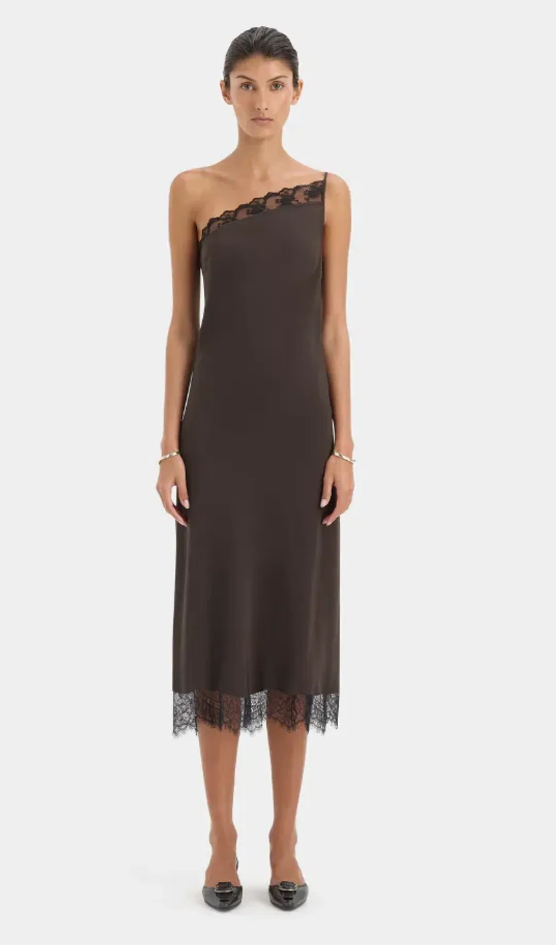 Sir the Label Aries One Shoulder Dress Bitter Chocolate Size 1 for rent on The Volte - main image