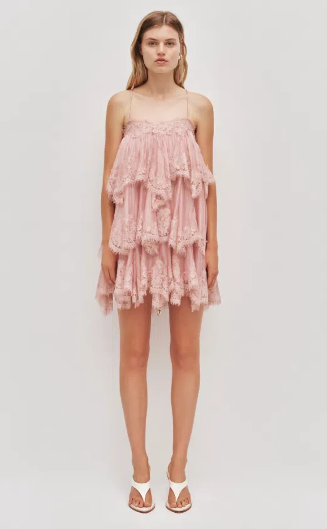 AJE Ophelia Lace Mini Dress Fawn pink Size 12 for rent on The Volte - main image