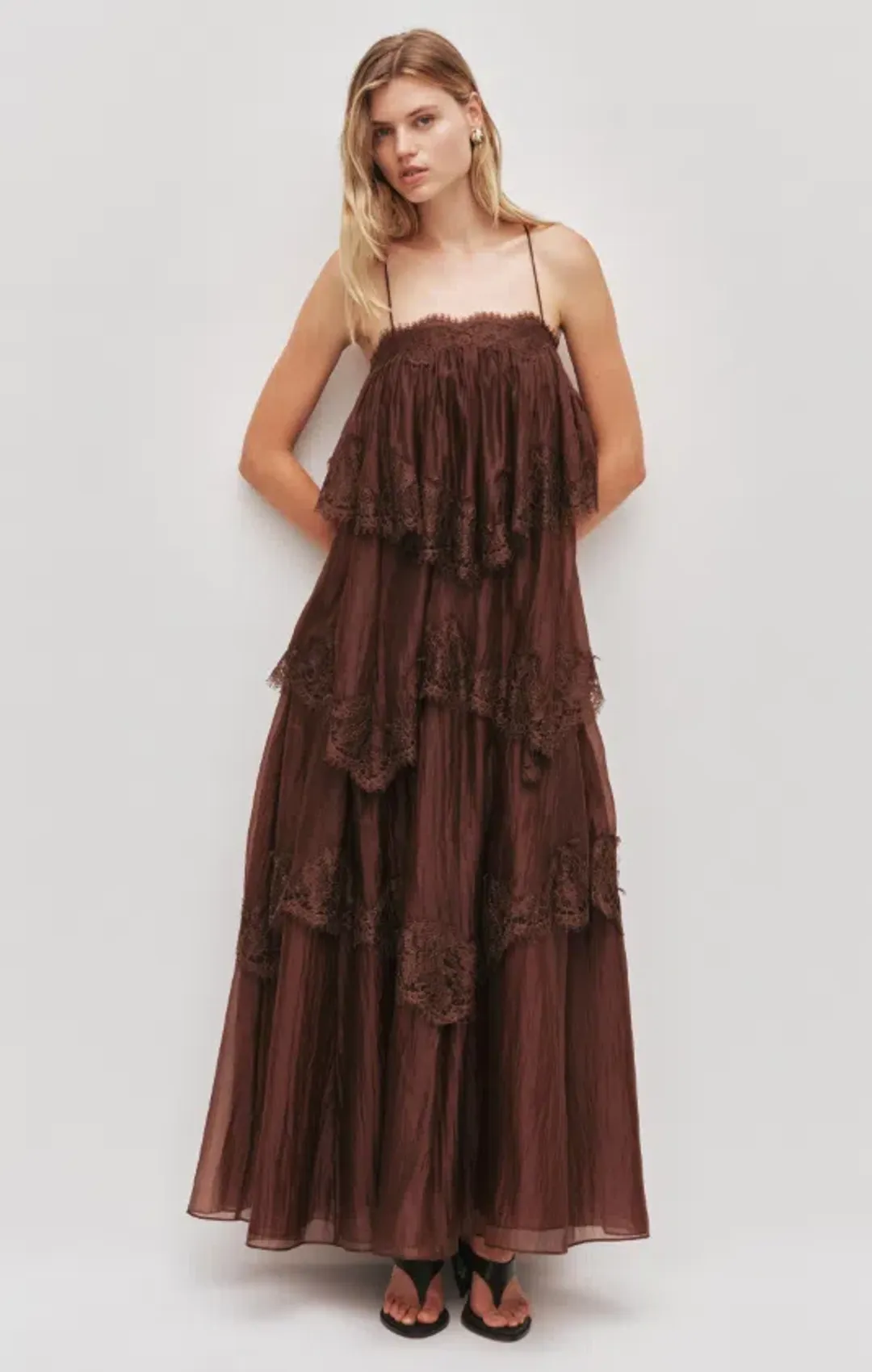 AJE Ophelia Lace Gown Chocolate Size 14 for rent on The Volte - main image