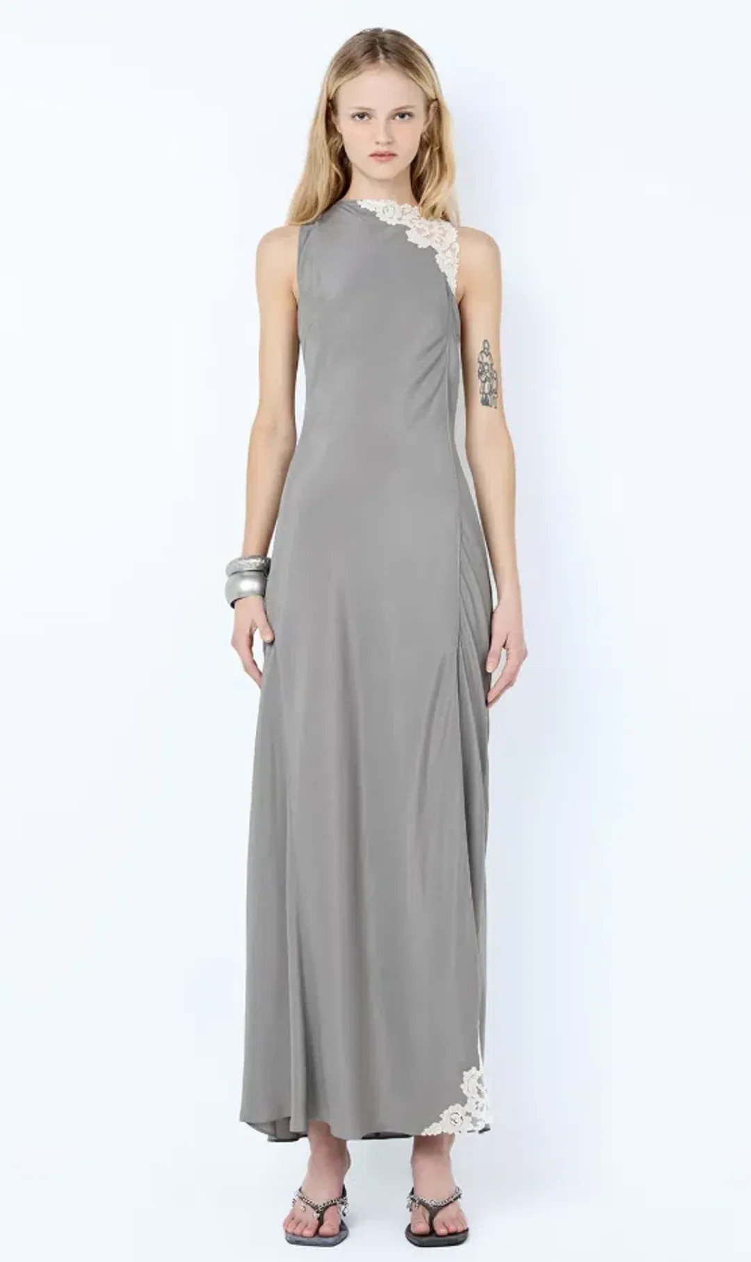 Bec & Bridge CHATEAU SPLIT MAXI DRESS SLATE GREY/IVORY Size 10 for rent on The Volte - main image