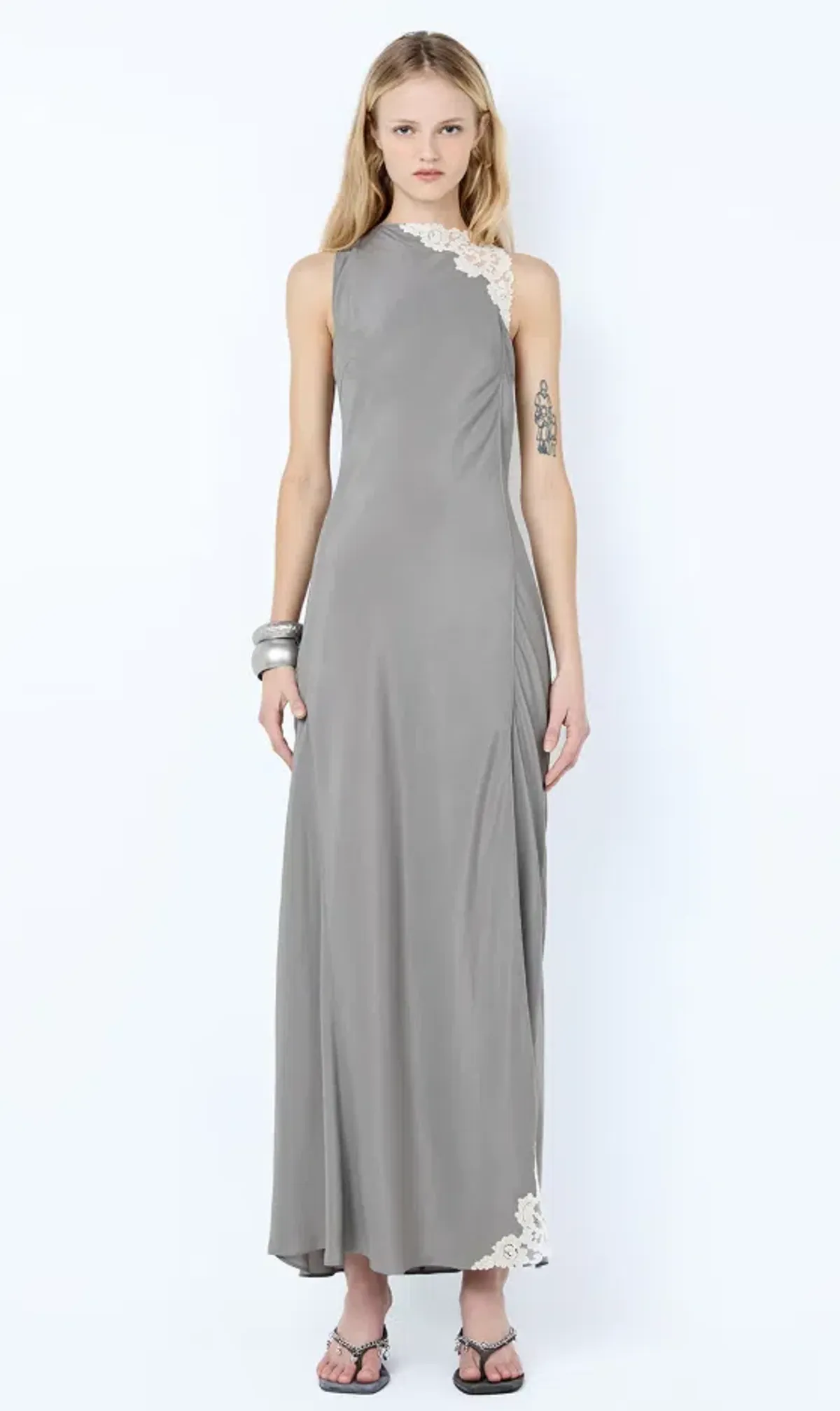 Bec & Bridge CHATEAU SPLIT MAXI DRESS SLATE GREY/IVORY Size 10 for rent on The Volte - main image