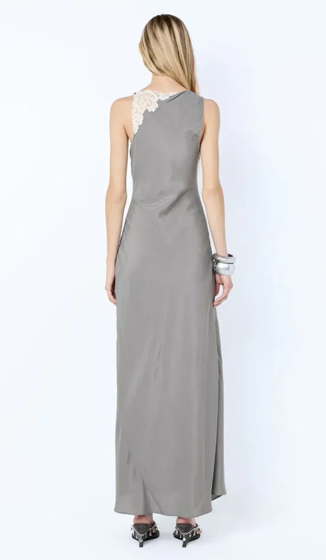 Bec & Bridge CHATEAU SPLIT MAXI DRESS SLATE GREY/IVORY Size 10 for rent on The Volte - main image