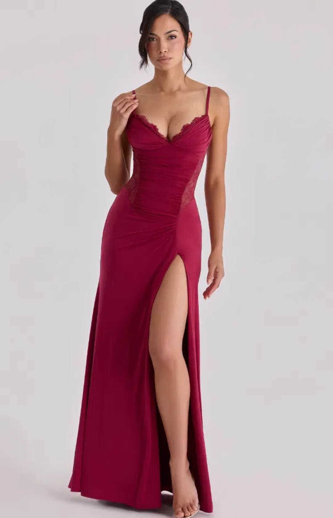 House of CB Sabrine wine lace trim maxi dress + corset Size XS for rent on The Volte - main image