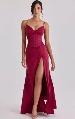 House of CB Sabrine wine lace trim maxi dress + corset Size XS for rent on The Volte - image 1