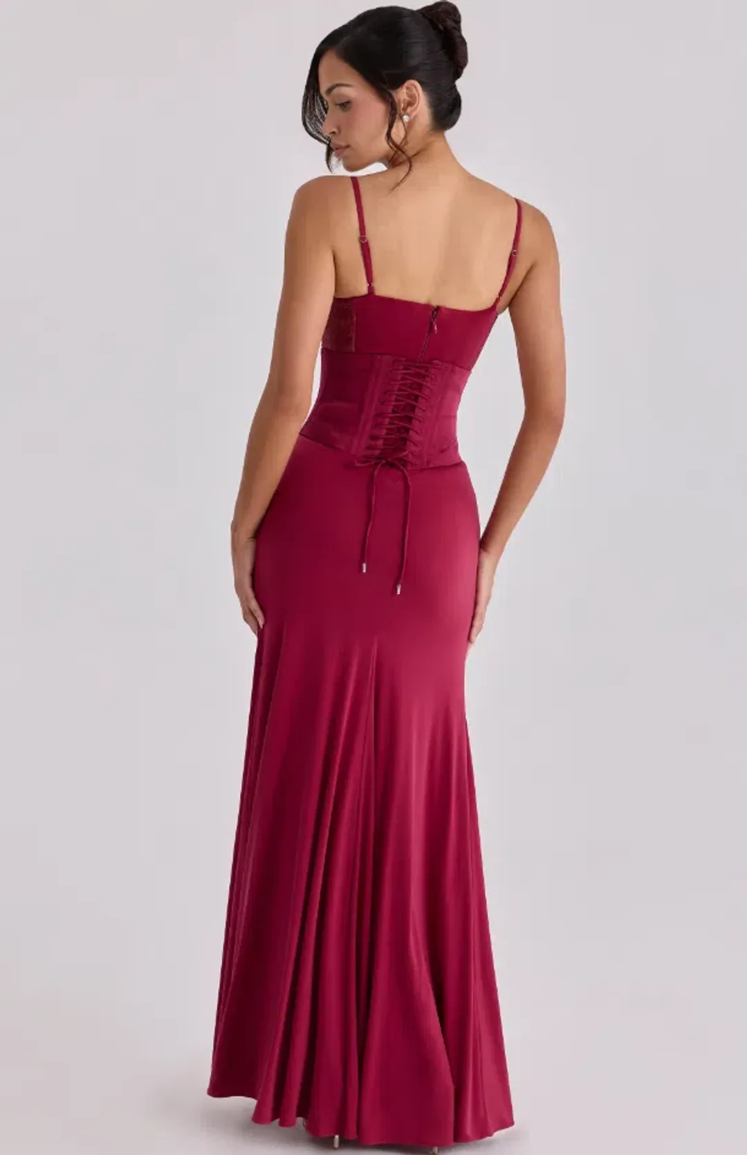 House of CB Sabrine wine lace trim maxi dress + corset Size XS for rent on The Volte - main image