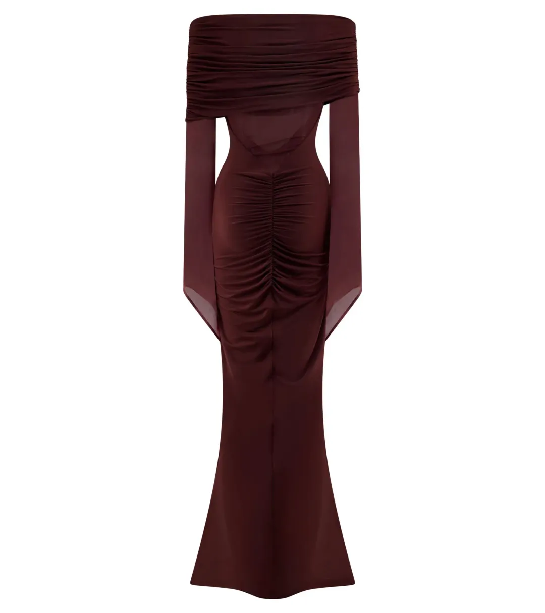 Meshki Kaitlin One Shoulder Slinky And Mesh Maxi Dress - Burgundy - Size 3XL / AU 18 for rent on The Volte - main image