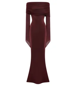 Meshki Kaitlin One Shoulder Slinky And Mesh Maxi Dress - Burgundy - Size 3XL / AU 18 for rent on The Volte - image 2