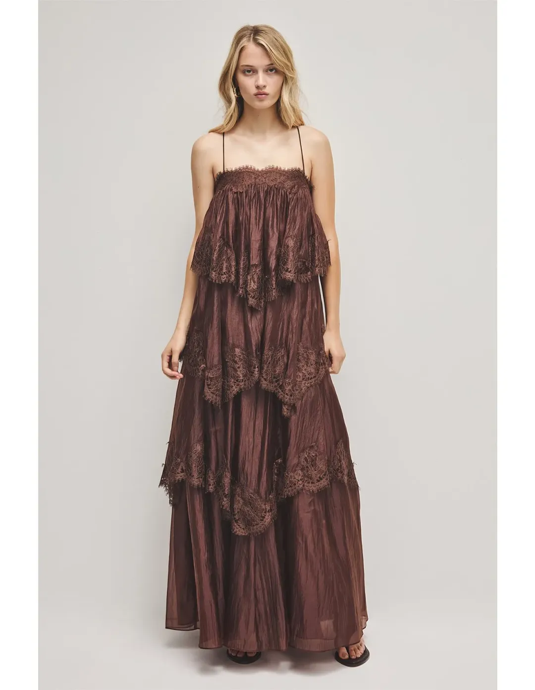 Aje Ophelia Lace Gown Brown Size 8 for rent on The Volte - main image