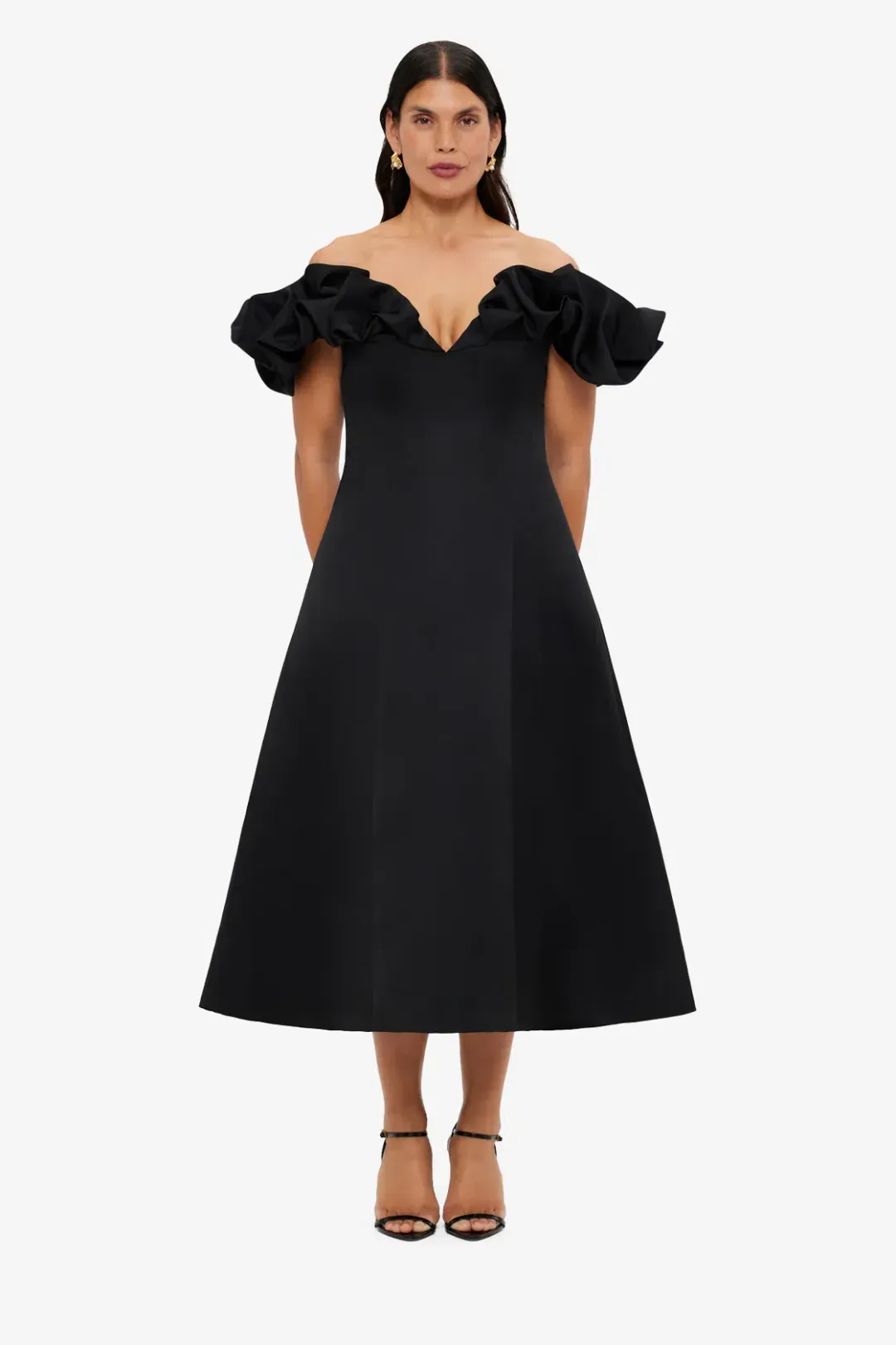 Leo Lin Annie Off Shoulder Midi Dress size 18 Black for rent on The Volte - main image