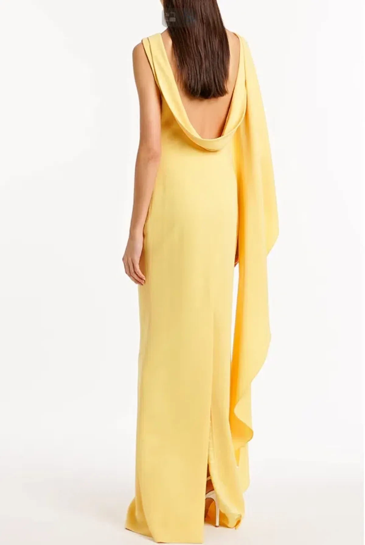 Carla Zampatti pollen crepe cowl back gown - mustard size 16 for rent on The Volte - main image