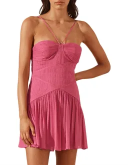 Shona Joy Isola Ruched Bodice Mini Dress in ibis rose size 8 for rent on The Volte - image 1