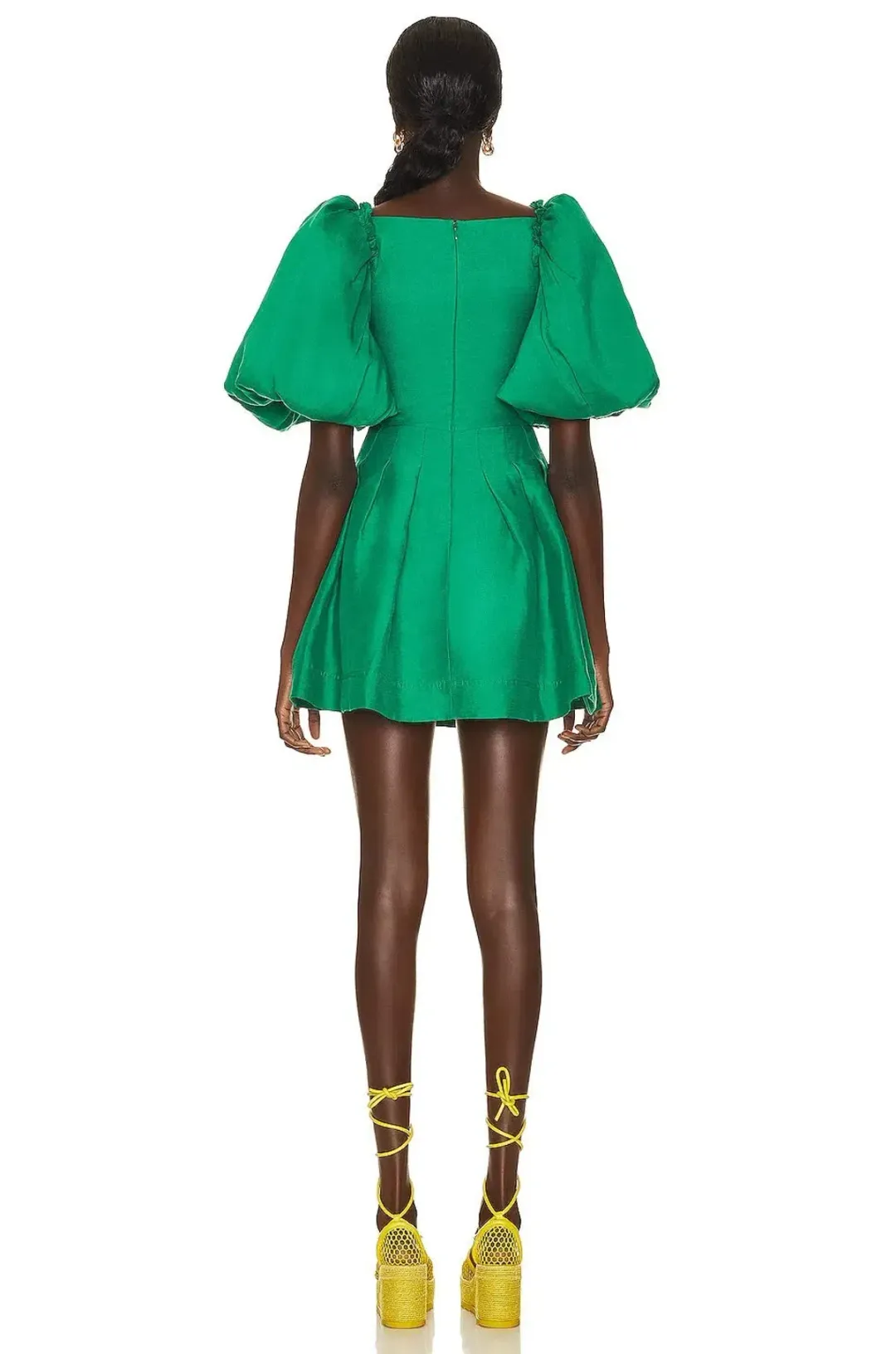 Aje Dusk Knot Puff Sleeve Mini Dress Emerald Green Size 6 for rent on The Volte - main image