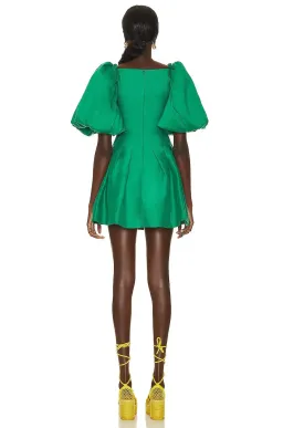 Aje Dusk Knot Puff Sleeve Mini Dress Emerald Green Size 6 for rent on The Volte - image 3