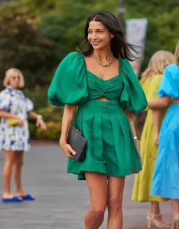Aje Dusk Knot Puff Sleeve Mini Dress Emerald Green Size 6 for rent on The Volte - image 4