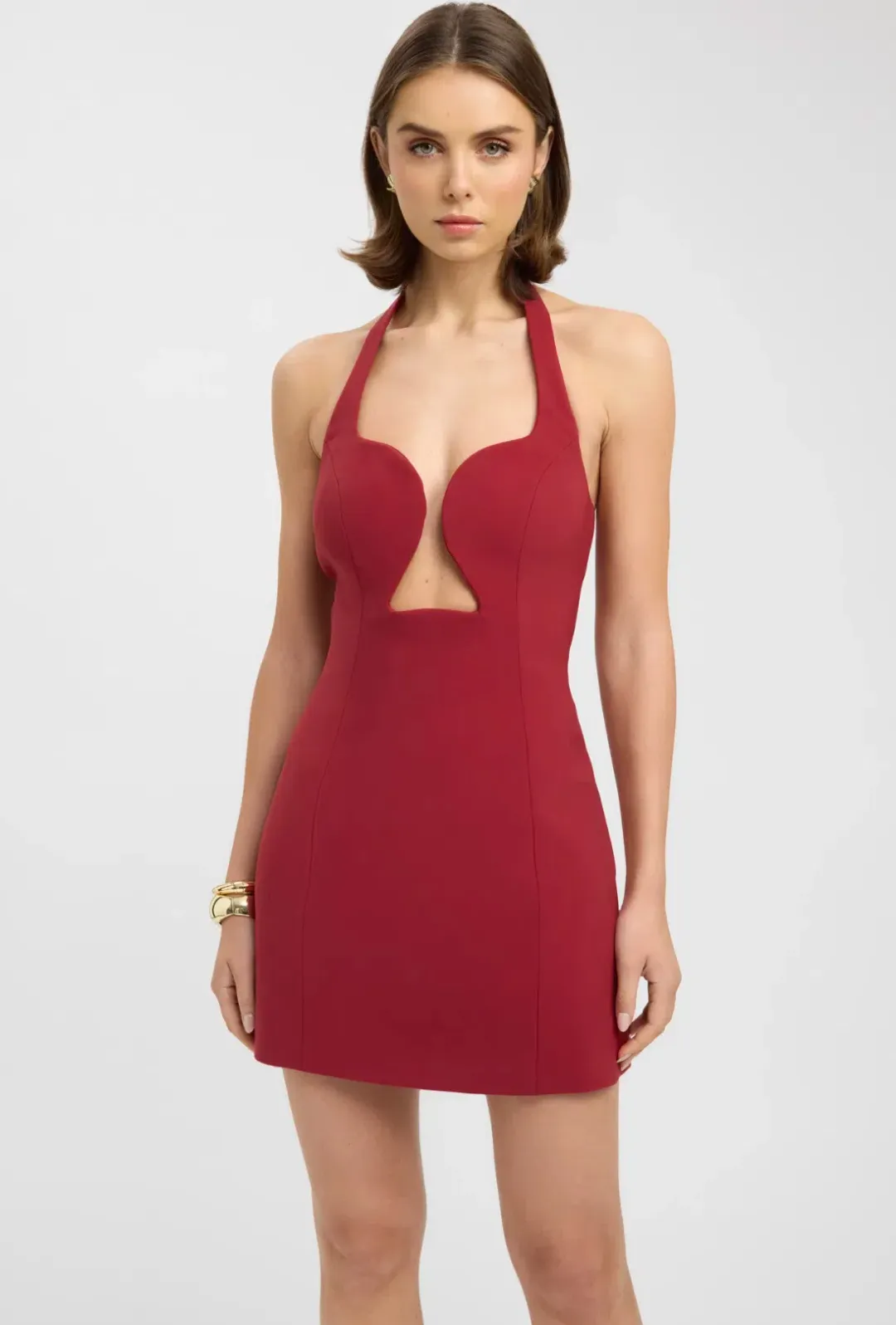 Kookai Alto Low Cut Mini Dress in Winery for rent on The Volte - main image