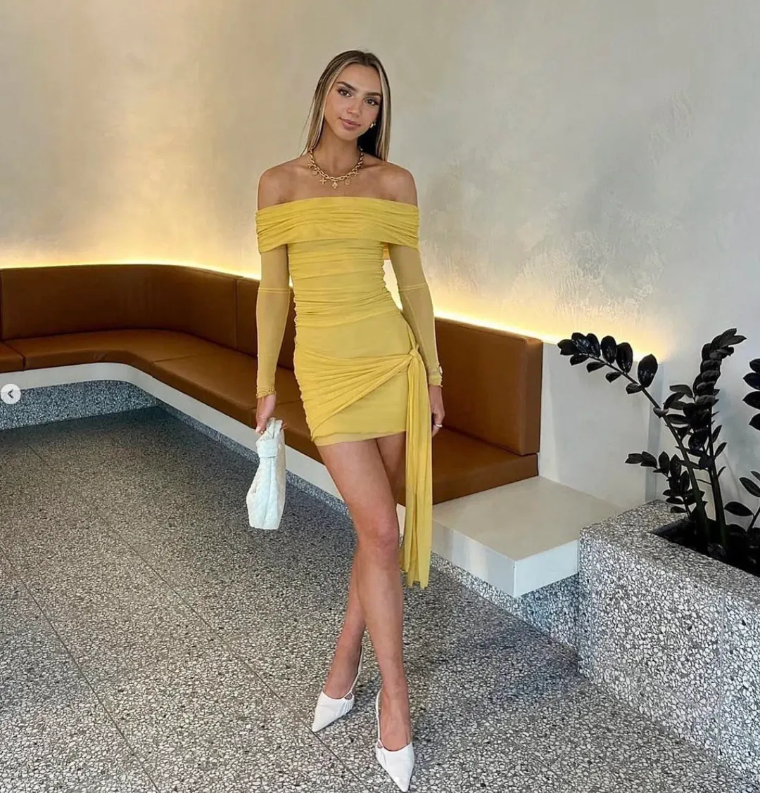 BENNI Yasmin Mini Dress Mustard Size AU 12 for rent on The Volte - main image